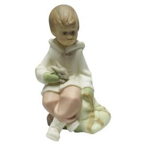 Vintage Lladro Daisa 1991 Golden Memories Boy W/ Bunny & Bag Matte Porcelain